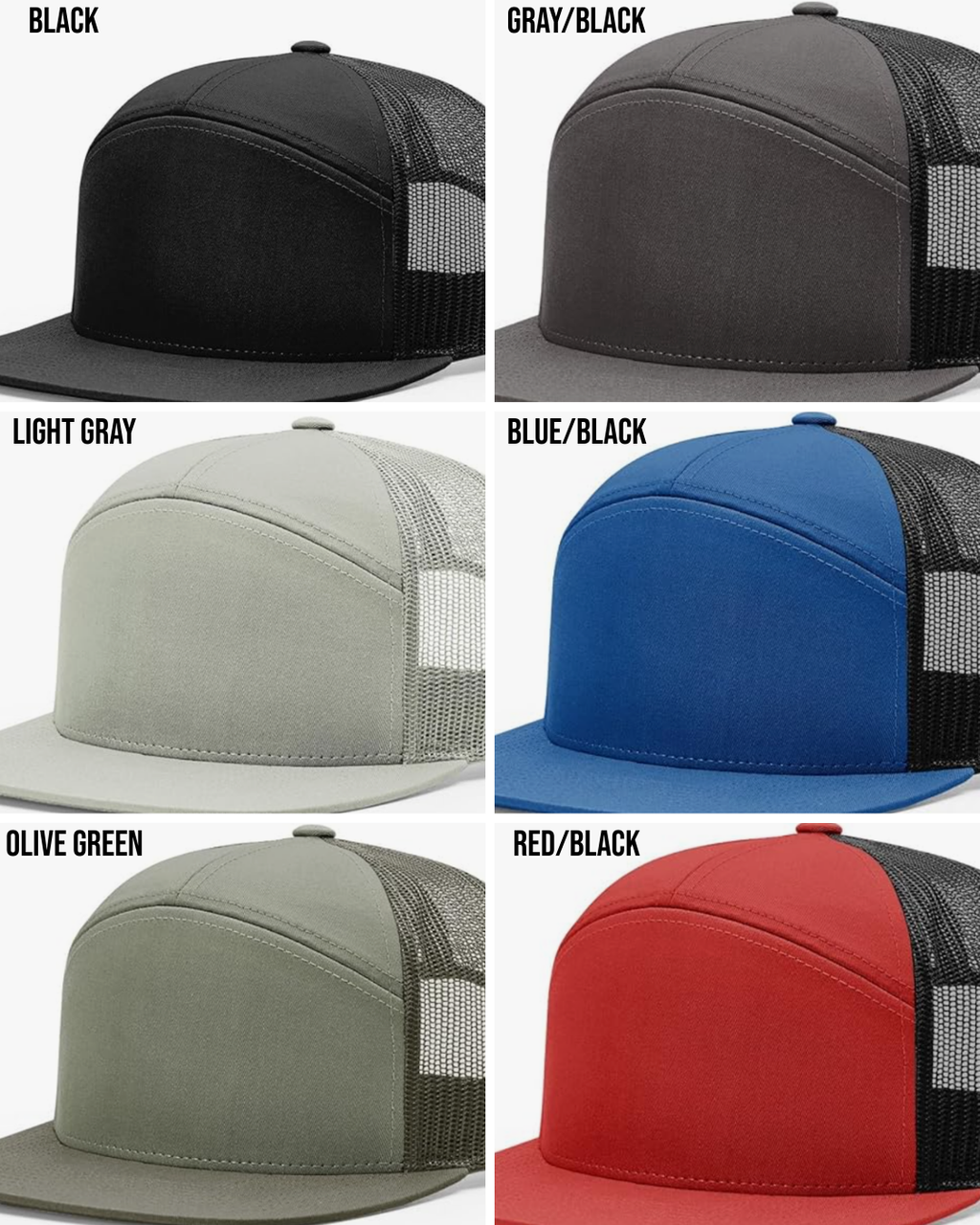 Custom Logo Richardson 168 Hat – 7 Panel Flat Bill Adjustable Snapback Trucker - Leatherette Patch
