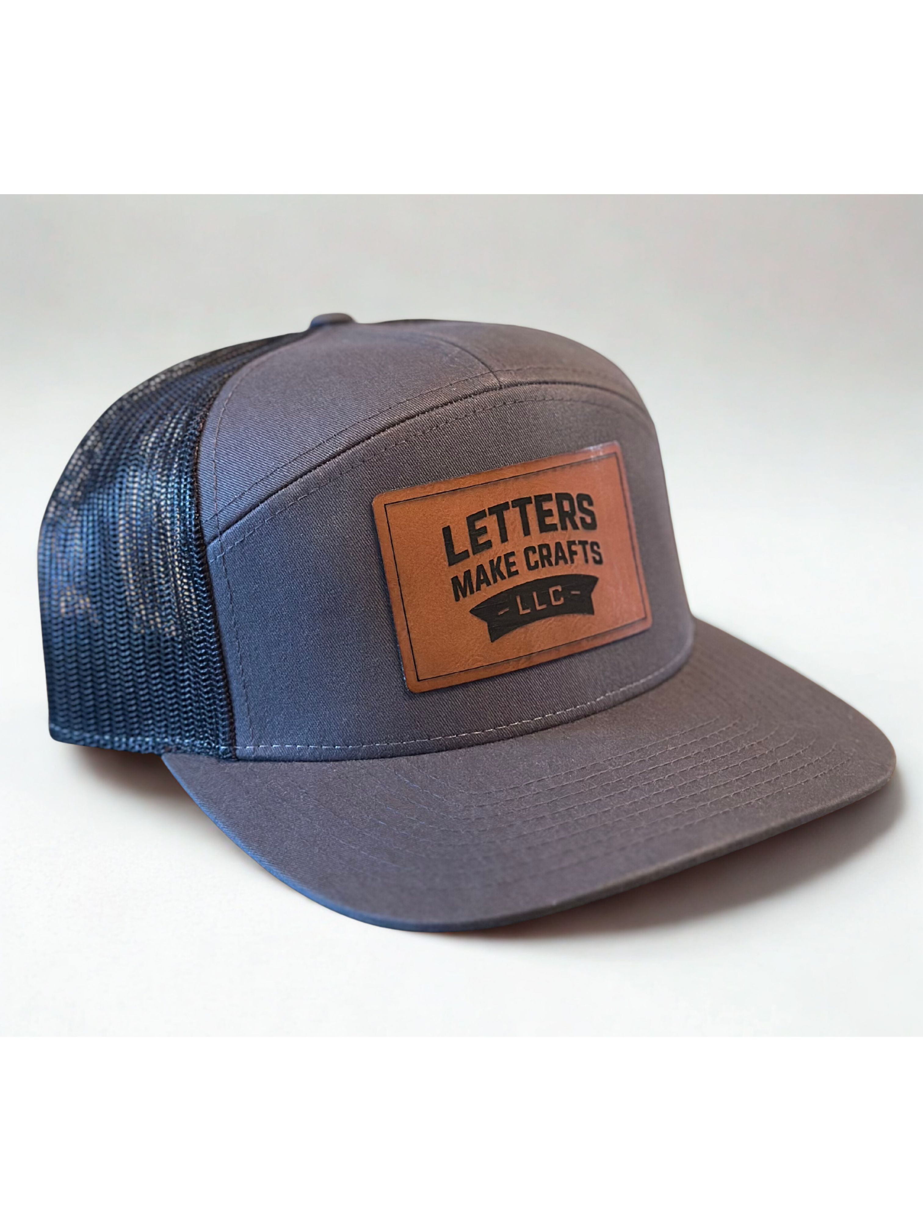 Custom Logo Richardson 168 Hat – 7 Panel Flat Bill Adjustable Snapback Trucker - Leatherette Patch
