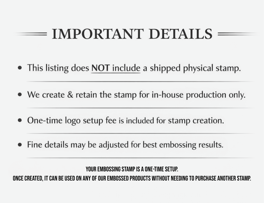 Custom Logo Embossing Stamp Setup (One-Time Fee per Design for All Embossed Products) | Custom Logo Embossing Service | No Shipped Stamp Included