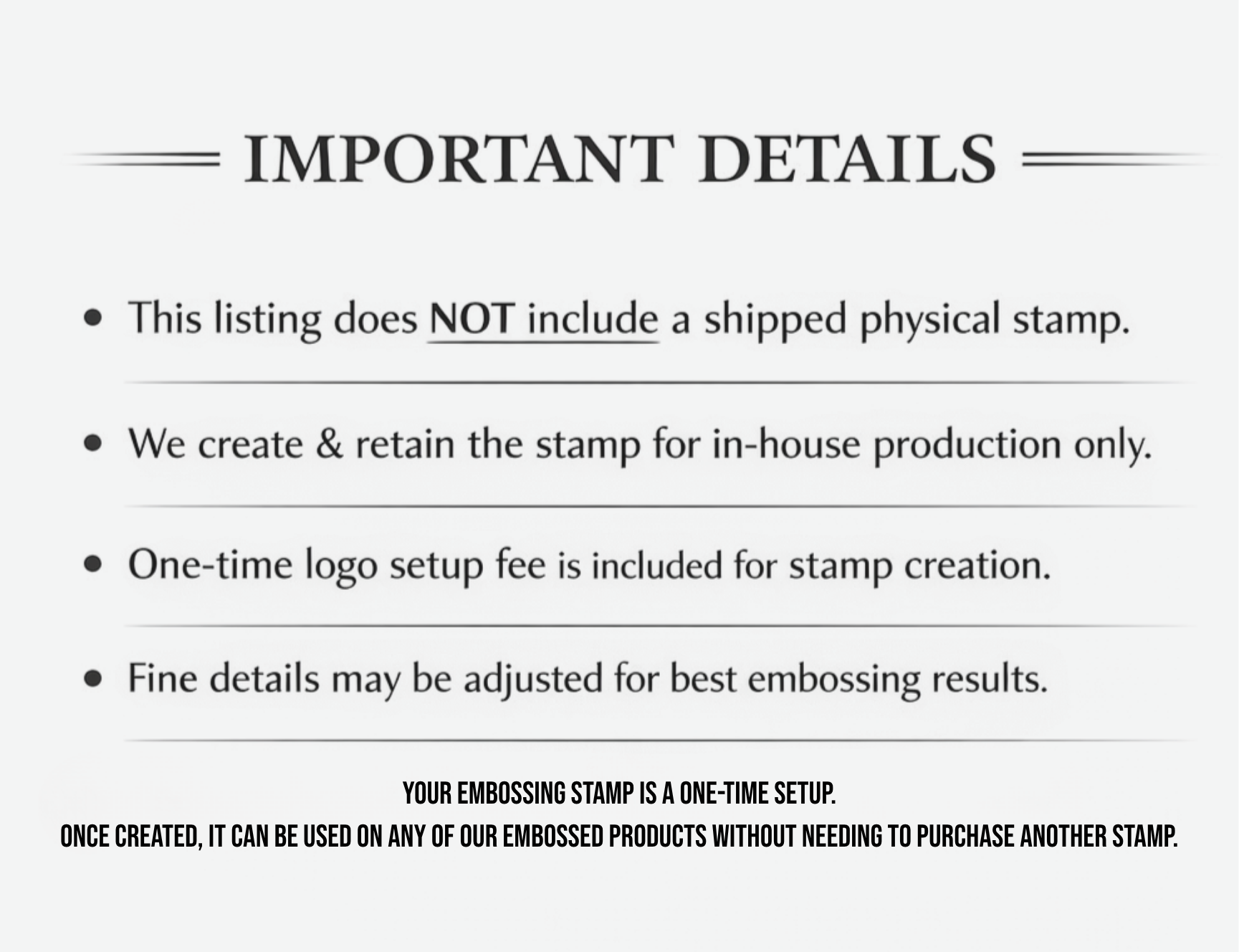 Custom Logo Embossing Stamp Setup (One-Time Fee per Design for All Embossed Products) | Custom Logo Embossing Service | No Shipped Stamp Included